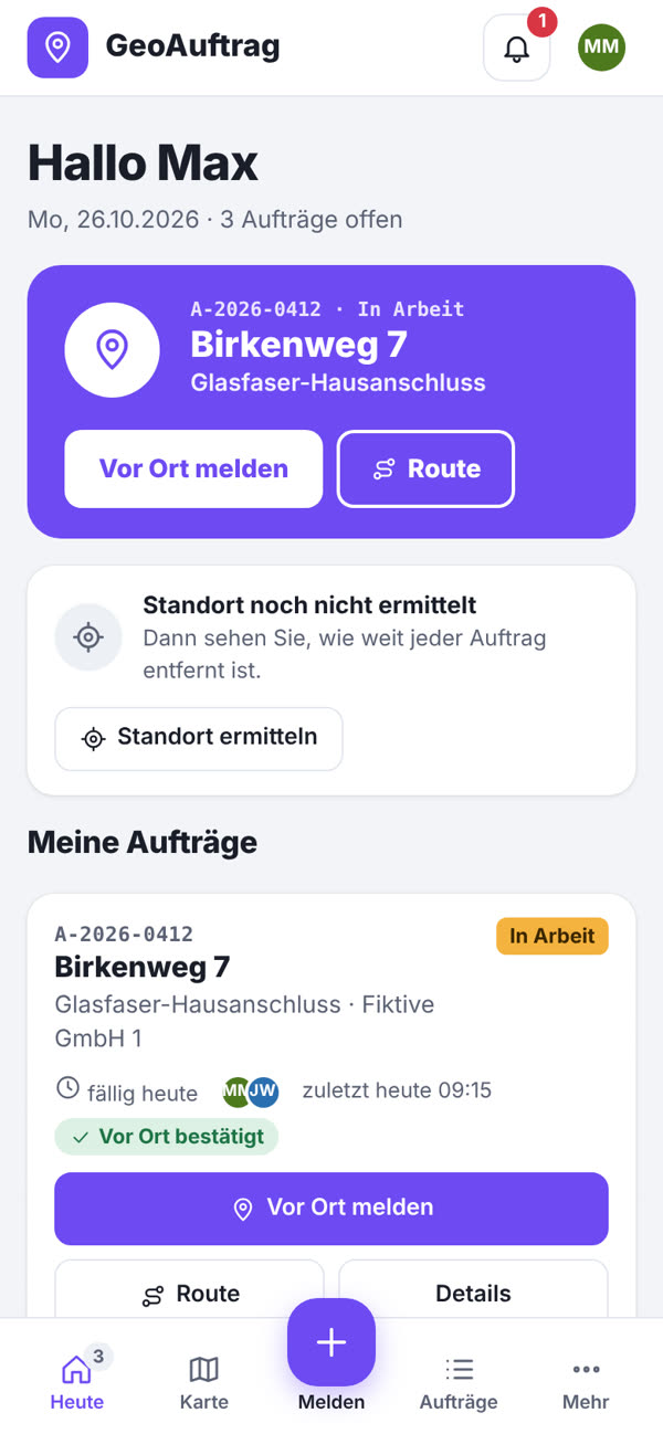 Start: Aufträge von heute